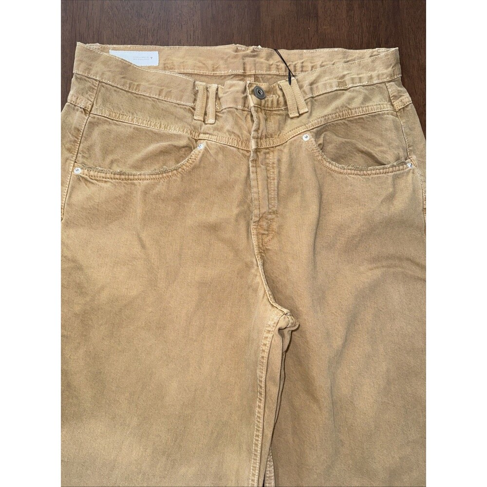 ZARA Tan Barrel Wide Leg Jeans Relaxed Baggy Distressed High Rise V Seam 10 NWT - Picture 4 of 12